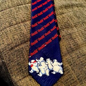 Coca Cola Polar Bears Necktie Holiday Coke Soda Scarf Navy Red White 100% Poly